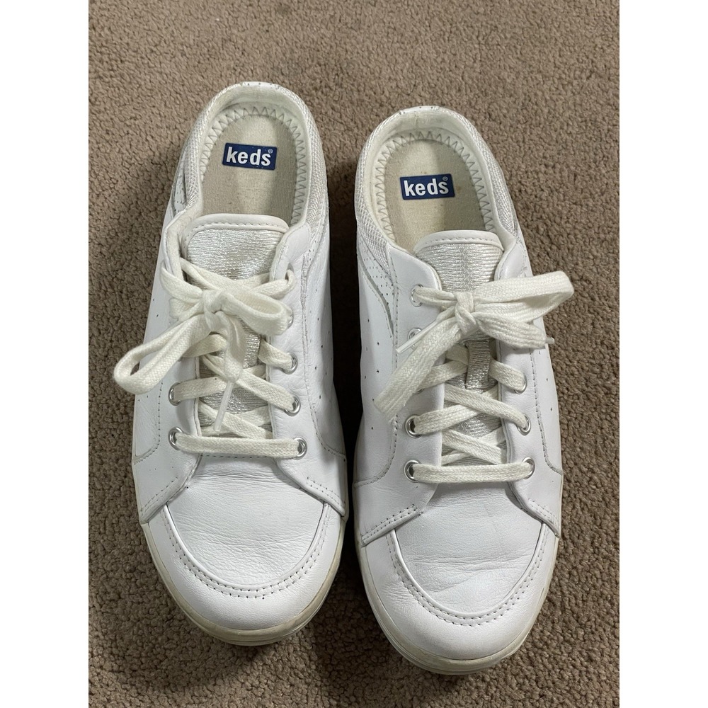 Keds Womens Sneakers Open Heel Sneakers Leather Tie Size 7.5 White